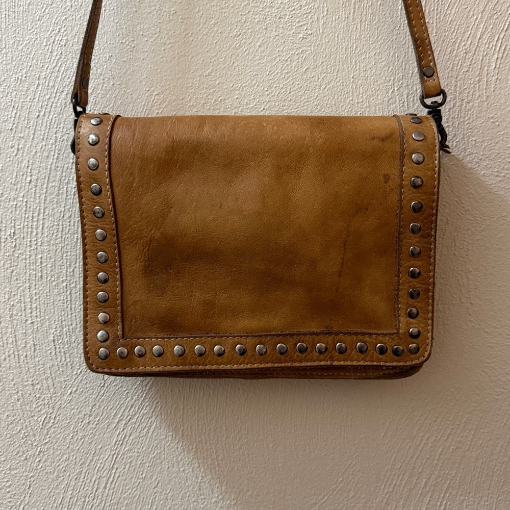 Vintage Grunge Festival Western Boho Real Genuine Leather Studded Crossbody